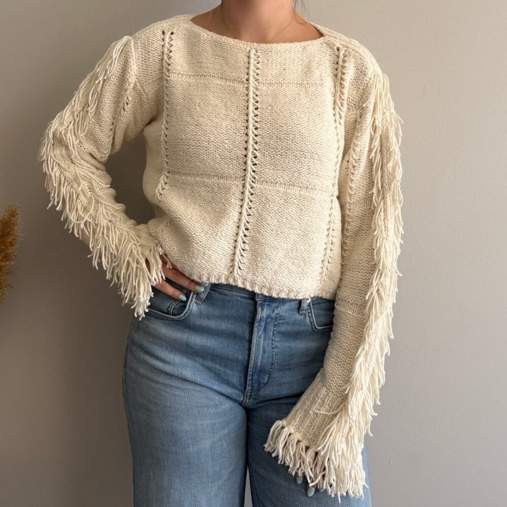 3.1 Philip Lim Cropped Fringe Sweater Cream